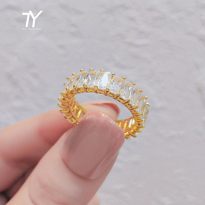 Classic Luxury Small Square Zircon Circle Gold Color Rings Korean Fashion Jewelry Wedding Girl's Set Accessories For Woman 2022