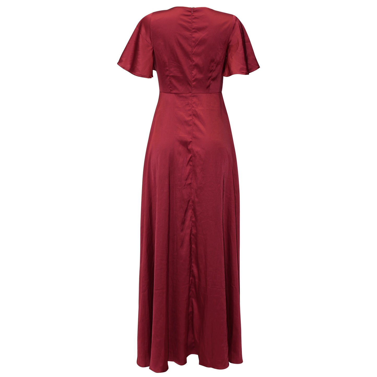 Summer Evening Dress Women Vintage Red Fashion Elegant Sexy Solid Color V-neck Short Sleeve High Waist Split Skirt Irregular Hem