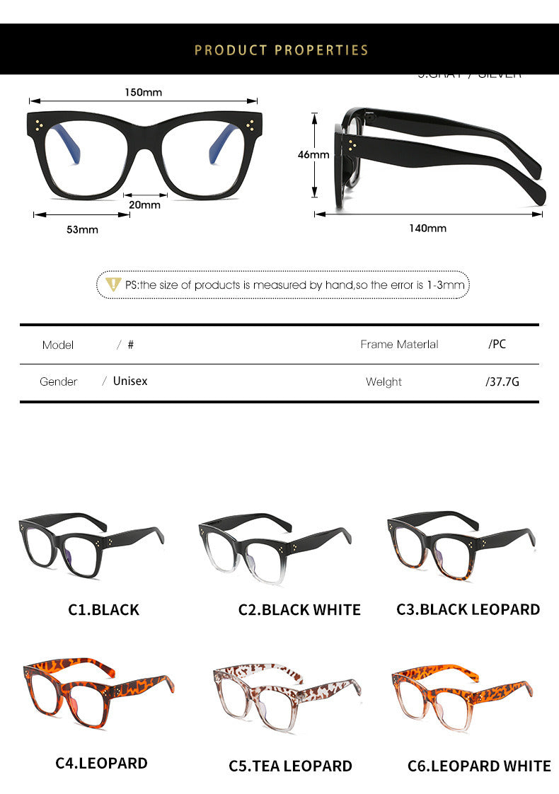 Square Anti-blue Light Glasses Women Fashion Rivets Decoration Frames Female Optical Glass Retro Spring Hinge Clear Len Frame