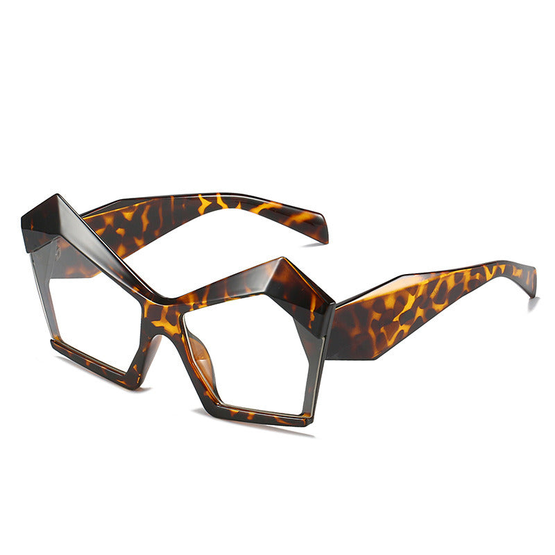 Vintage Polygon Irregular Cat Eye Women Glasses Frame Clear Anti-Blu-ray Lens Eyewear Men Optical Colorful Leopard Frame