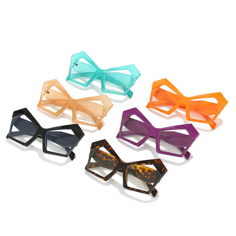 Vintage Polygon Irregular Cat Eye Women Glasses Frame Clear Anti-Blu-ray Lens Eyewear Men Optical Colorful Leopard Frame