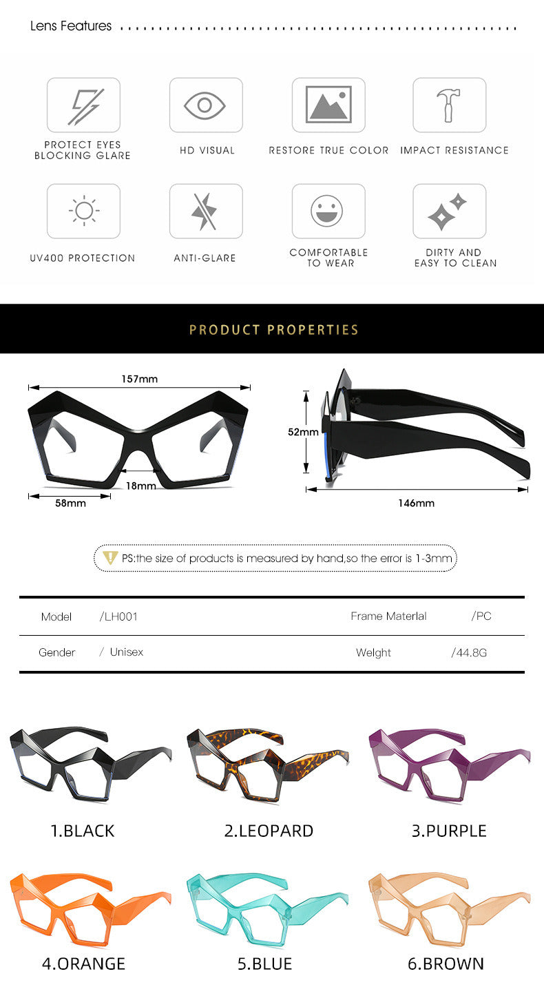 Vintage Polygon Irregular Cat Eye Women Glasses Frame Clear Anti-Blu-ray Lens Eyewear Men Optical Colorful Leopard Frame