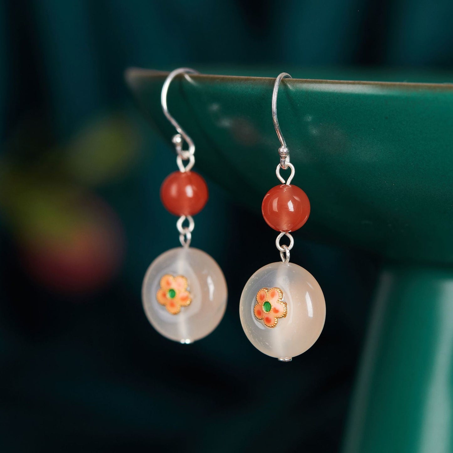 S925 Tremella Hook Earrings Petal South Red Pearl Women's Jewelry