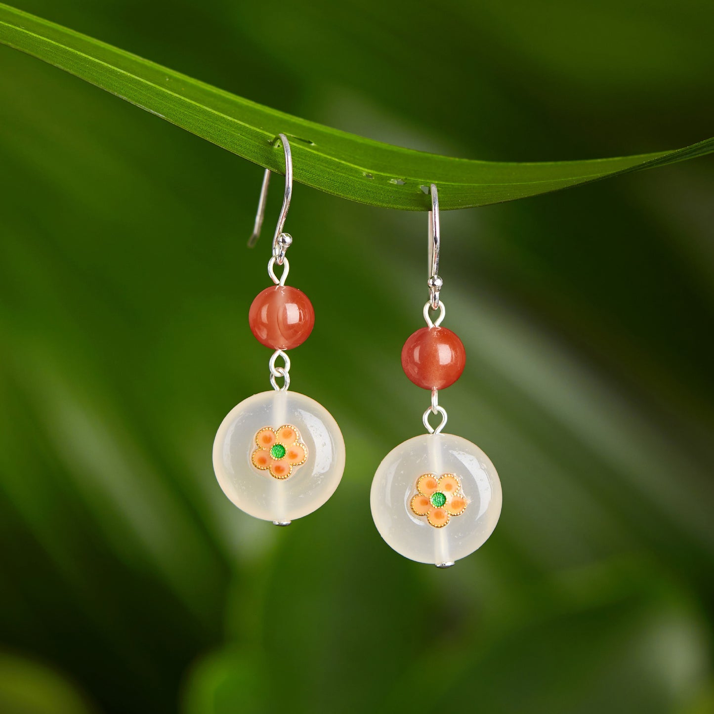 S925 Tremella Hook Earrings Petal South Red Pearl Women's Jewelry