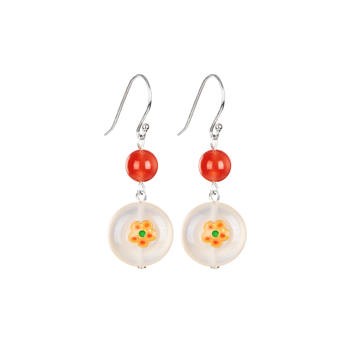 S925 Tremella Hook Earrings Petal South Red Pearl Women's Jewelry