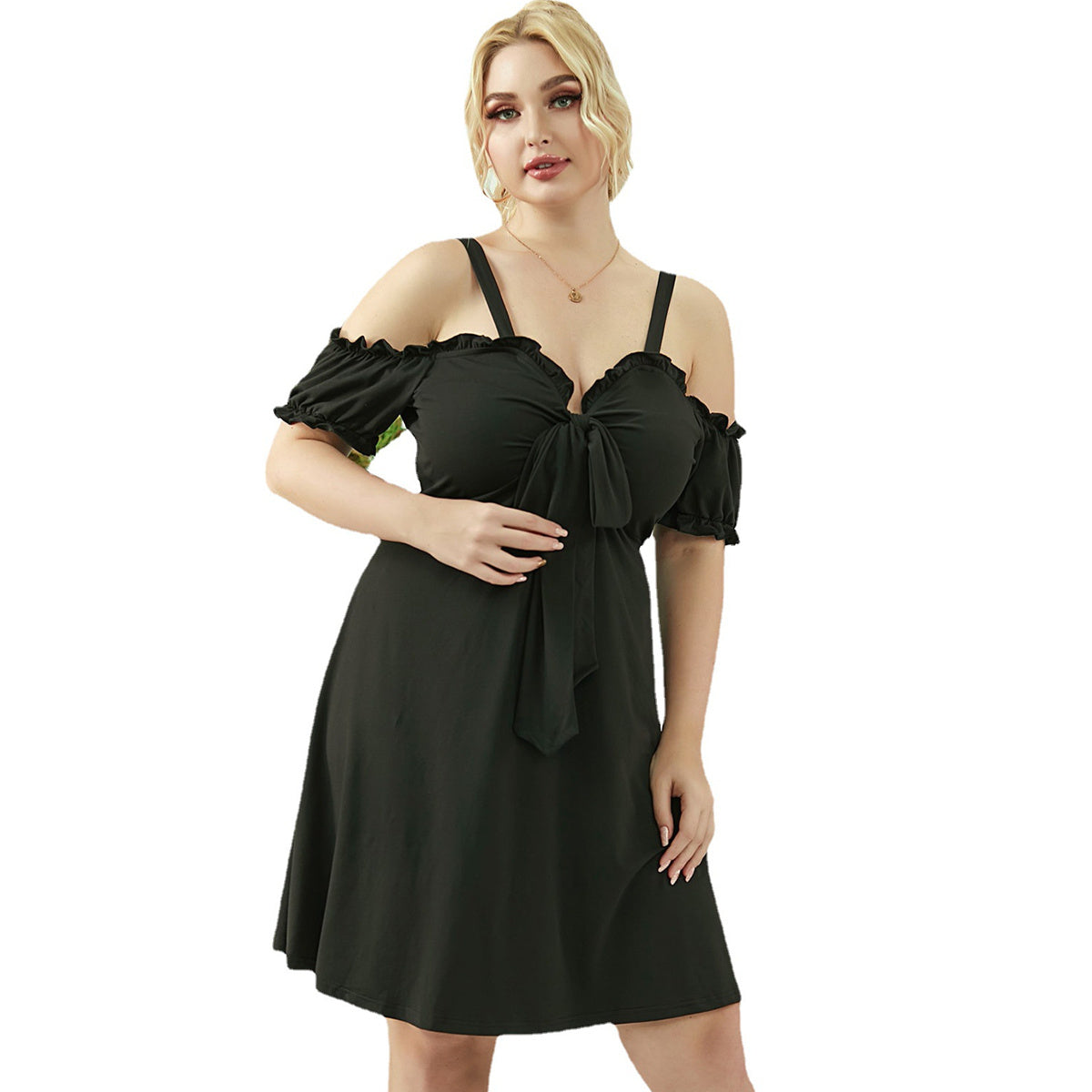 Summer Large Size L-4XL Sling Dress Women Sexy Ruffles Tube Top Fashion Lace Up Black Waist Short A-line Skirt Cool Off-shoulder