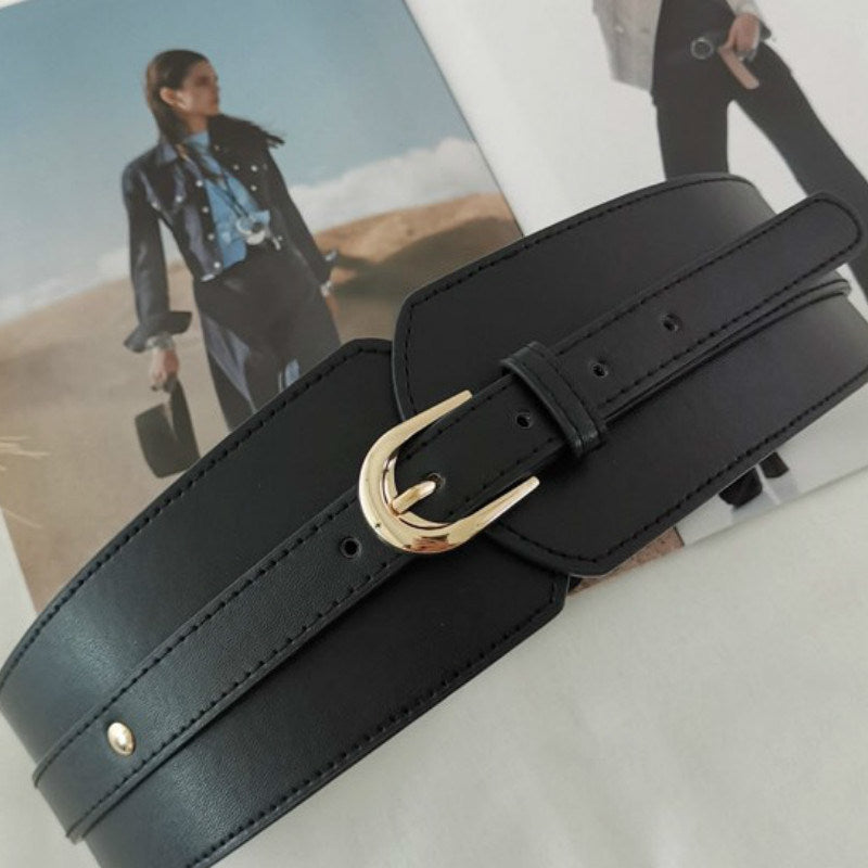 Luxury ladies wide belt elastic vintage buckle leather wide fashion wild pin buckle women's belt waist seal belt