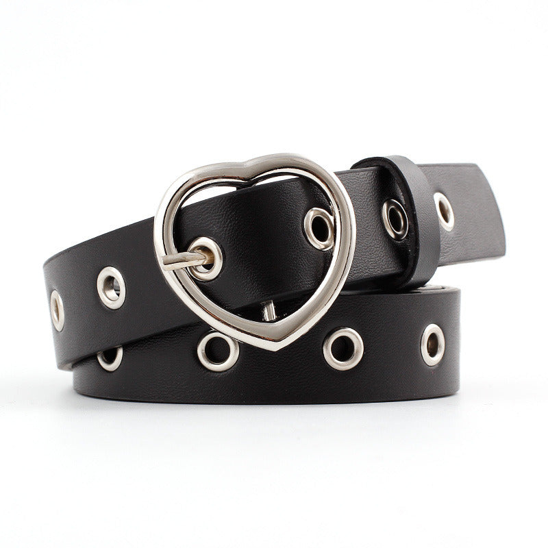 Female Leather Belt Women Metal Buckle Stylish Ladies Vintage Heart Buckle Leisure Leather Belt Trouser Accessories