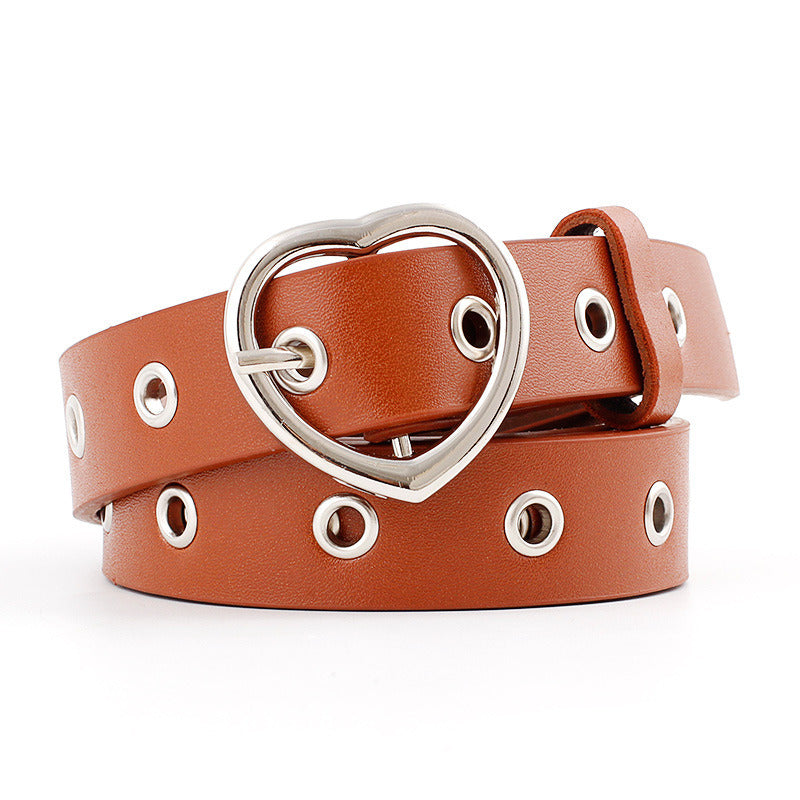 Female Leather Belt Women Metal Buckle Stylish Ladies Vintage Heart Buckle Leisure Leather Belt Trouser Accessories