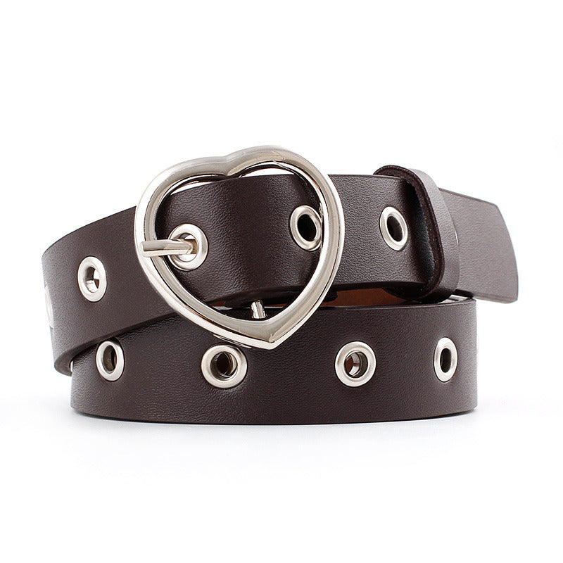 Female Leather Belt Women Metal Buckle Stylish Ladies Vintage Heart Buckle Leisure Leather Belt Trouser Accessories