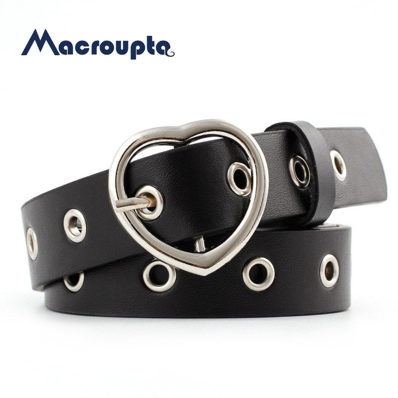 Female Leather Belt Women Metal Buckle Stylish Ladies Vintage Heart Buckle Leisure Leather Belt Trouser Accessories