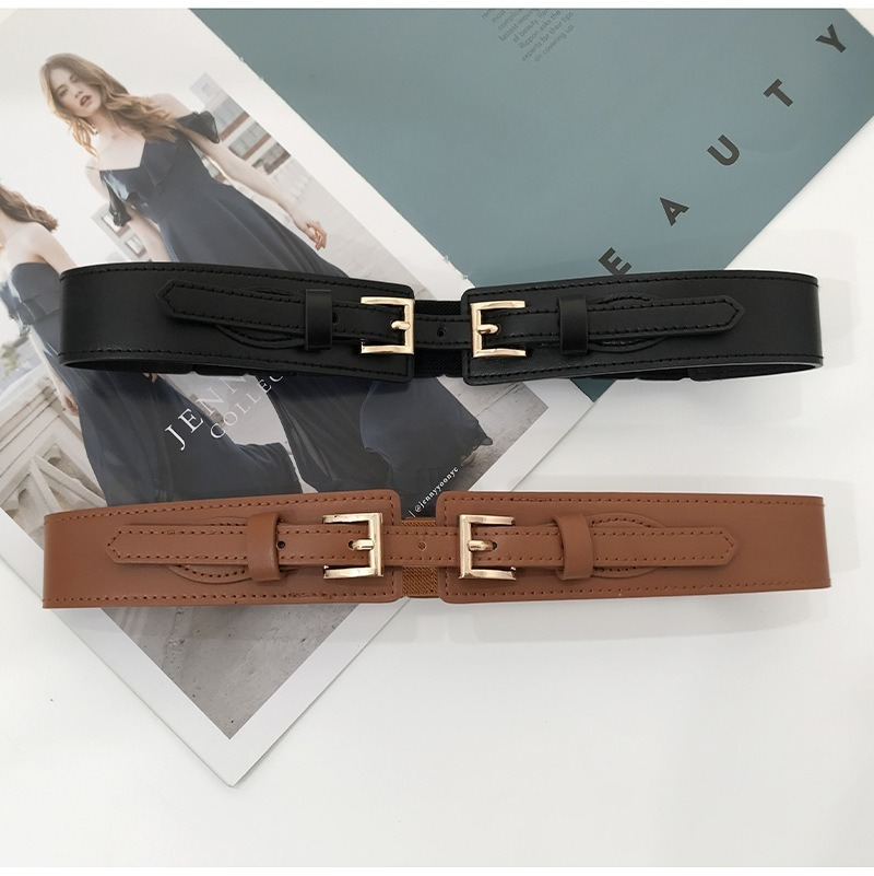 Women Belts PU Leather Corset Belt Female Metal Buckle Belts for Ladies Leisure Dress Jeans Wide Waistband