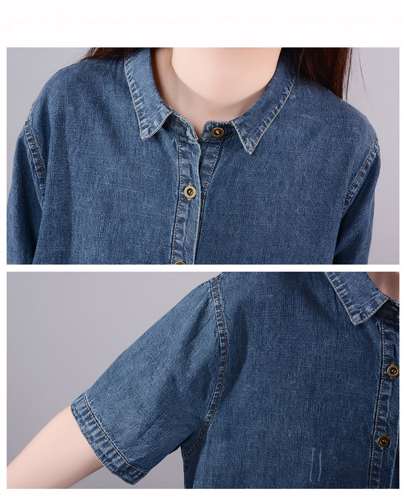 Summer Large Size Body Weight 82kg Mid-length Denim Dress Pocket Casual Loose Skirt Light Thin Breathable Women High Quality New