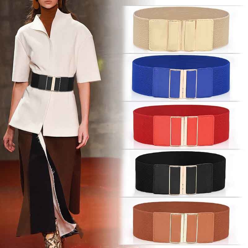 Female Fashion Black Waistband 7.5cm Wide Waist Elastic Stretch Belt for Women Cinch Waistband Dress Coat Clothing Accessories