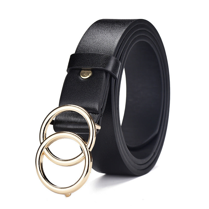 Female Soft Faux Leather Double Ring Buckle Vintage Decorative Casual Tighten All-Match Lightweight Long Women Belt Solid Holes