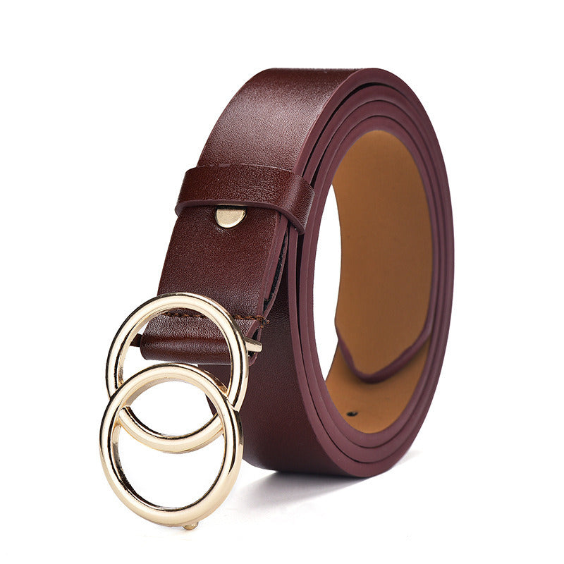 Female Soft Faux Leather Double Ring Buckle Vintage Decorative Casual Tighten All-Match Lightweight Long Women Belt Solid Holes