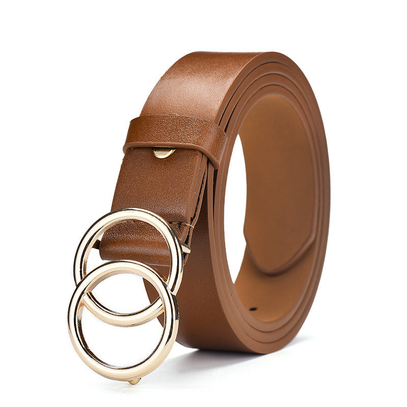 Female Soft Faux Leather Double Ring Buckle Vintage Decorative Casual Tighten All-Match Lightweight Long Women Belt Solid Holes