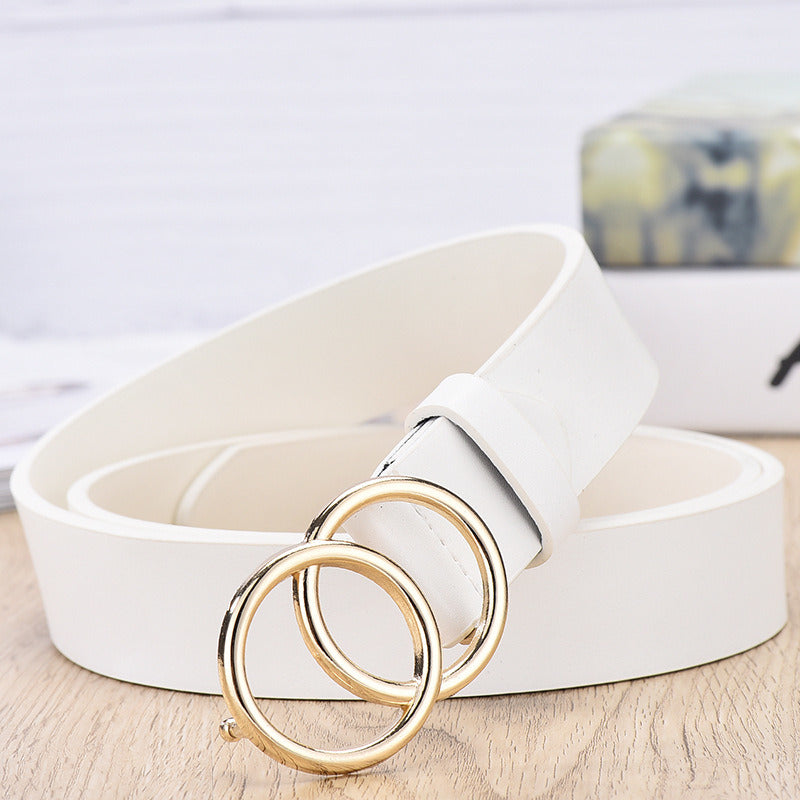 Female Soft Faux Leather Double Ring Buckle Vintage Decorative Casual Tighten All-Match Lightweight Long Women Belt Solid Holes