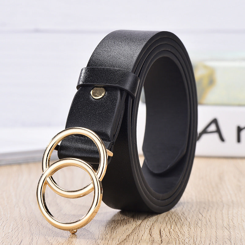 Female Soft Faux Leather Double Ring Buckle Vintage Decorative Casual Tighten All-Match Lightweight Long Women Belt Solid Holes