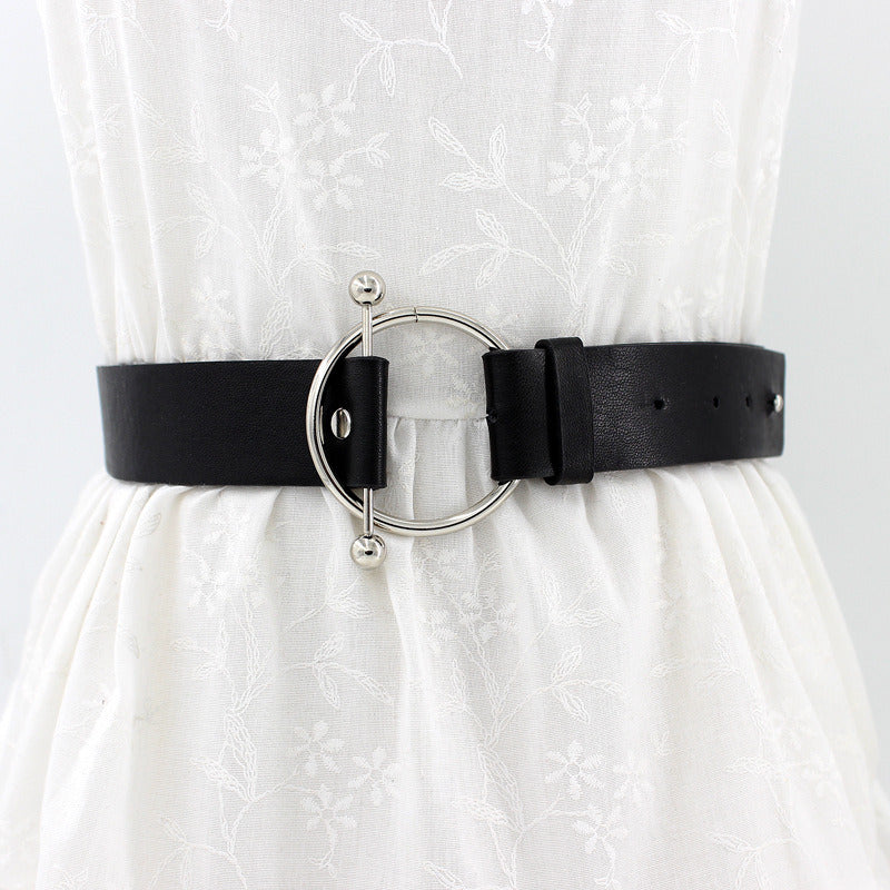 Newest Silver Round buckle belts woman 2021 hot women's belts without pin metal buckle black leather strap belt dames riemen