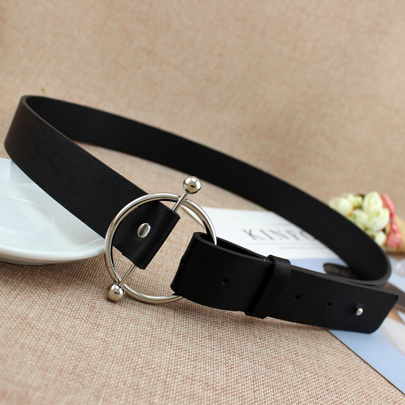 Newest Silver Round buckle belts woman 2021 hot women's belts without pin metal buckle black leather strap belt dames riemen