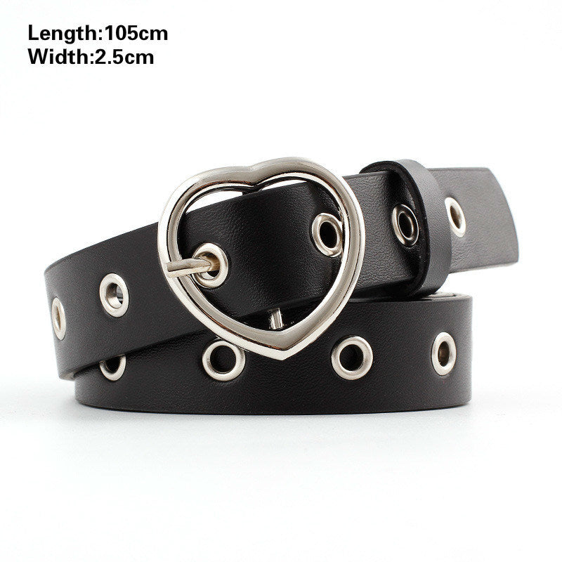 Fashion Harajuku Women Punk Chain Belt Adjustable Black Double/Single Eyelet Grommet Metal Buckle Leather Waistband For Jeans