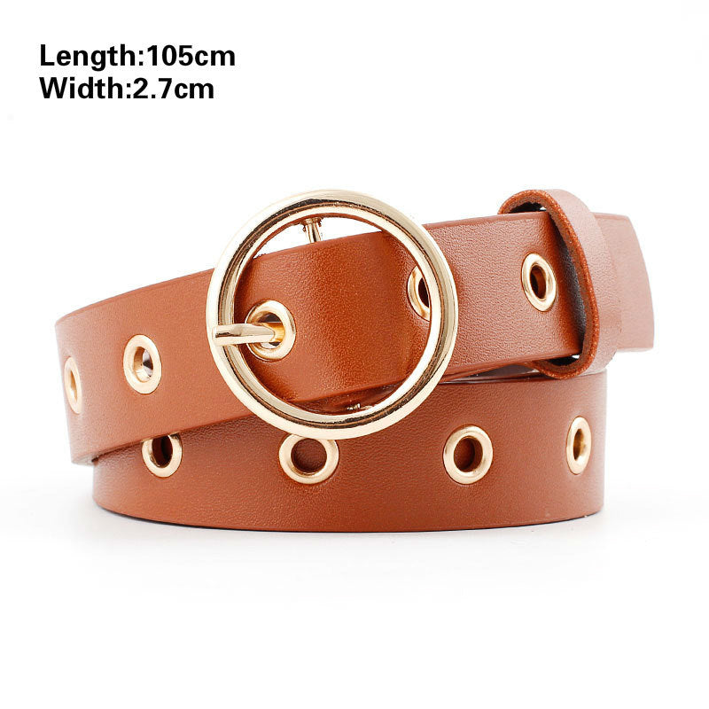 Fashion Harajuku Women Punk Chain Belt Adjustable Black Double/Single Eyelet Grommet Metal Buckle Leather Waistband For Jeans