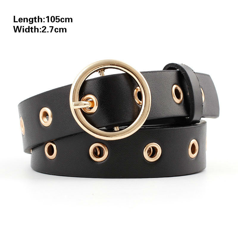 Fashion Harajuku Women Punk Chain Belt Adjustable Black Double/Single Eyelet Grommet Metal Buckle Leather Waistband For Jeans