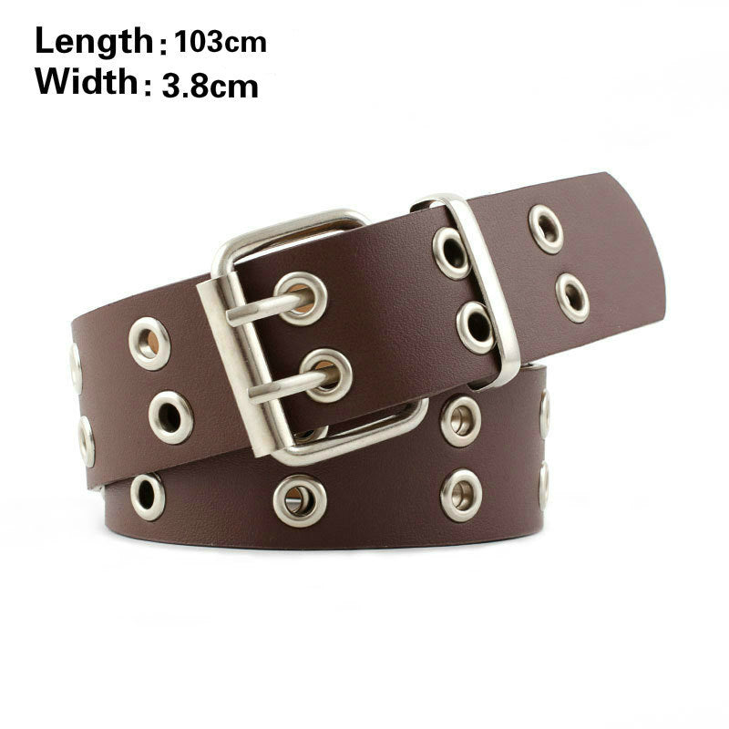 Fashion Harajuku Women Punk Chain Belt Adjustable Black Double/Single Eyelet Grommet Metal Buckle Leather Waistband For Jeans