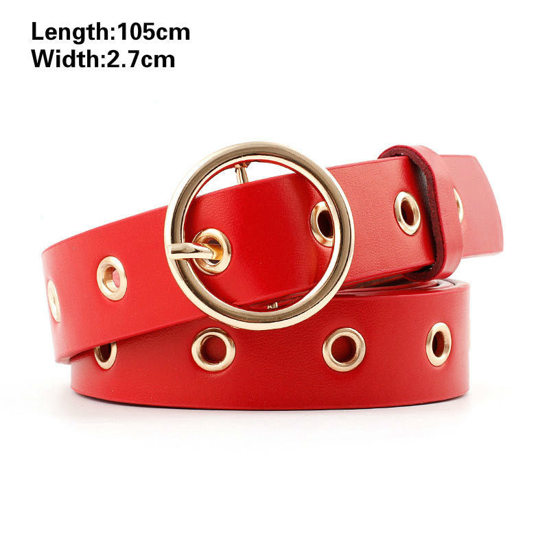 Fashion Harajuku Women Punk Chain Belt Adjustable Black Double/Single Eyelet Grommet Metal Buckle Leather Waistband For Jeans