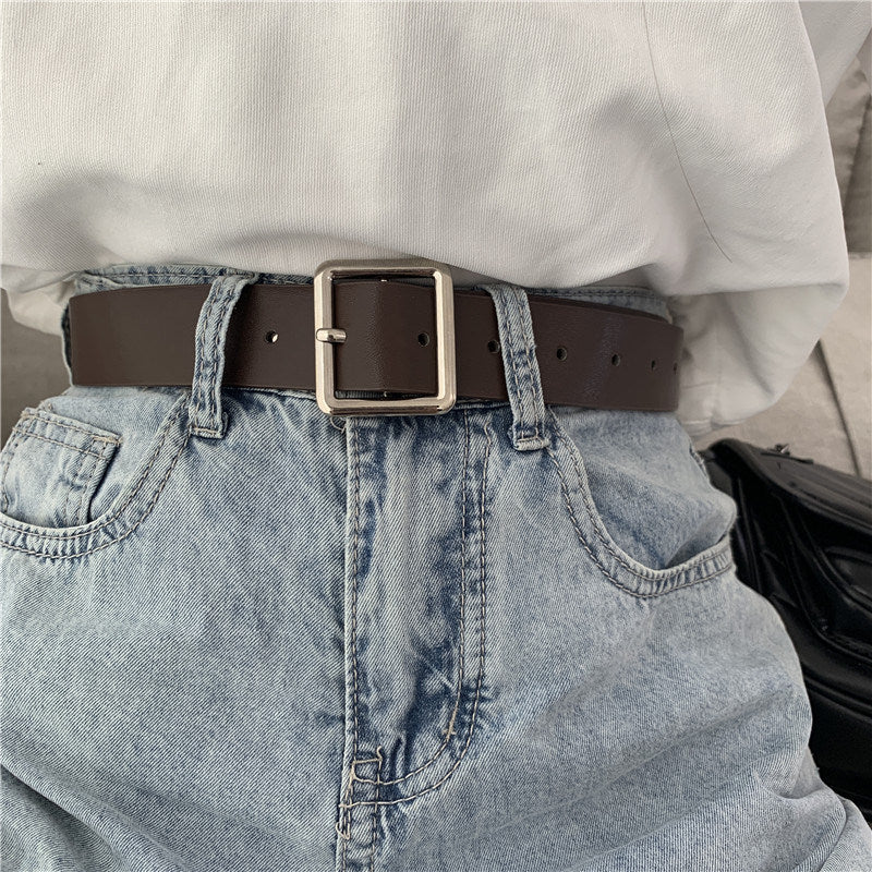 2022 PU Leather Belt For Women Square Buckle Pin Buckle Jeans Black Belt Chic Luxury Brand Ladies Vintage Strap Female Waistband