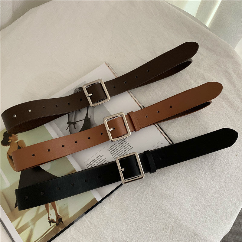 2022 PU Leather Belt For Women Square Buckle Pin Buckle Jeans Black Belt Chic Luxury Brand Ladies Vintage Strap Female Waistband