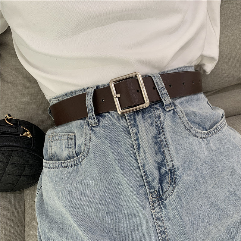 2022 PU Leather Belt For Women Square Buckle Pin Buckle Jeans Black Belt Chic Luxury Brand Ladies Vintage Strap Female Waistband