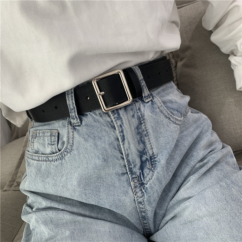 2022 PU Leather Belt For Women Square Buckle Pin Buckle Jeans Black Belt Chic Luxury Brand Ladies Vintage Strap Female Waistband