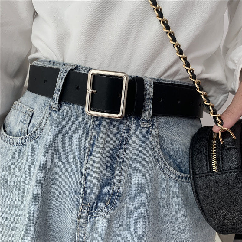 2022 PU Leather Belt For Women Square Buckle Pin Buckle Jeans Black Belt Chic Luxury Brand Ladies Vintage Strap Female Waistband