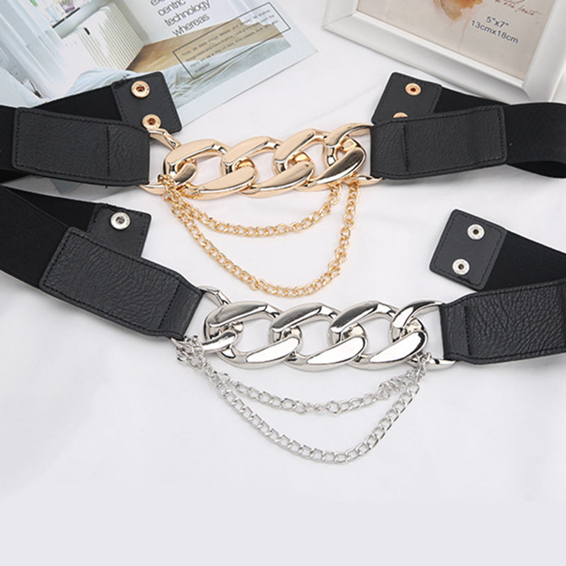 Gold Chain Belt Elastic Silver Metal Waist Belts for Women Ceinture Femme Stretch Cummerbunds Ladies Coat Ketting Riem Waistband