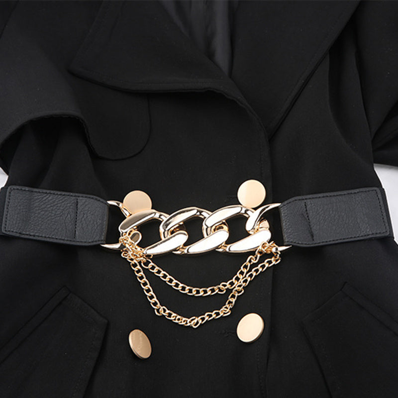 Gold Chain Belt Elastic Silver Metal Waist Belts for Women Ceinture Femme Stretch Cummerbunds Ladies Coat Ketting Riem Waistband