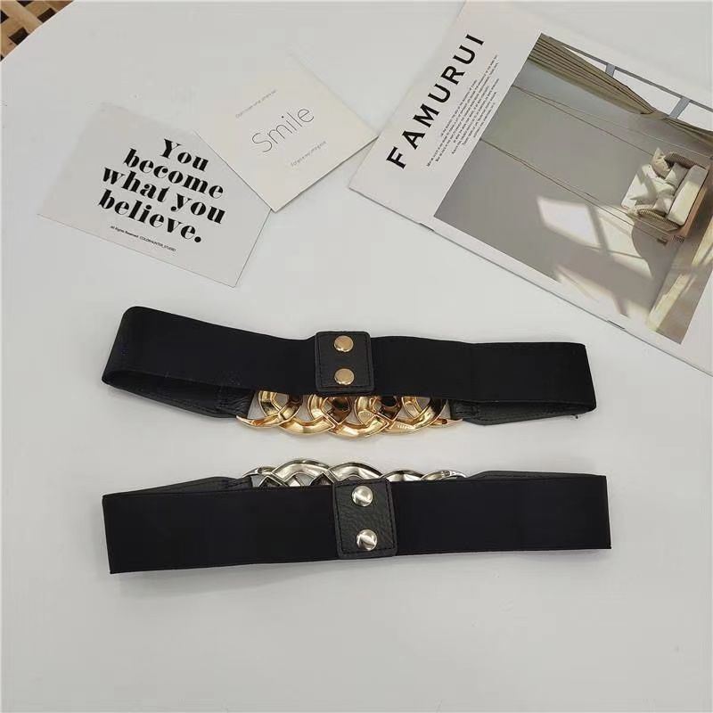 Gold Chain Belt Elastic Silver Metal Waist Belts for Women Ceinture Femme Stretch Cummerbunds Ladies Coat Ketting Riem Waistband