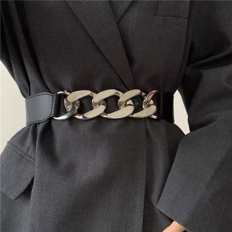 Gold Chain Belt Elastic Silver Metal Waist Belts for Women Ceinture Femme Stretch Cummerbunds Ladies Coat Ketting Riem Waistband