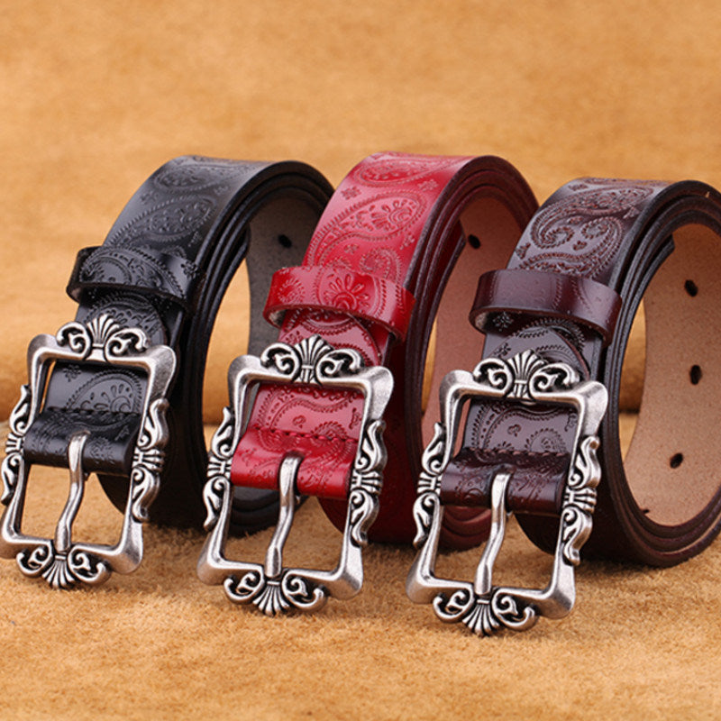 Fashion Belts Female Famous Brand Designer Belts Women Embossed Popular PU Alloy Buckle Woman Belt