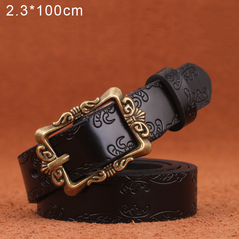 Fashion Belts Female Famous Brand Designer Belts Women Embossed Popular PU Alloy Buckle Woman Belt