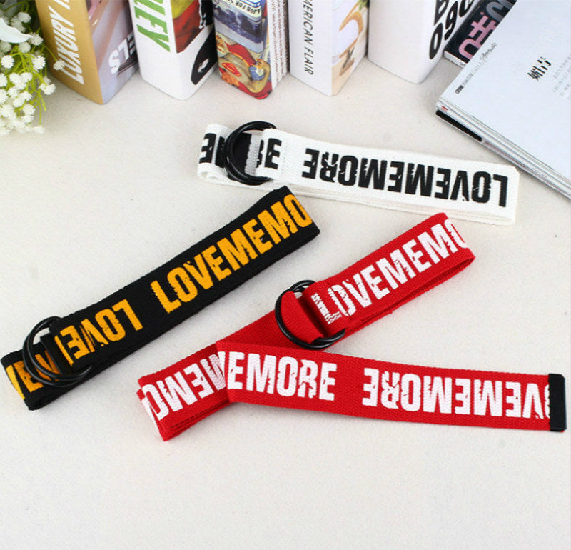 Women Harajuku Belt Red Letter Printed Fashion Unisex Double D Ring Canvas Strap Female Long Belts for Jeans