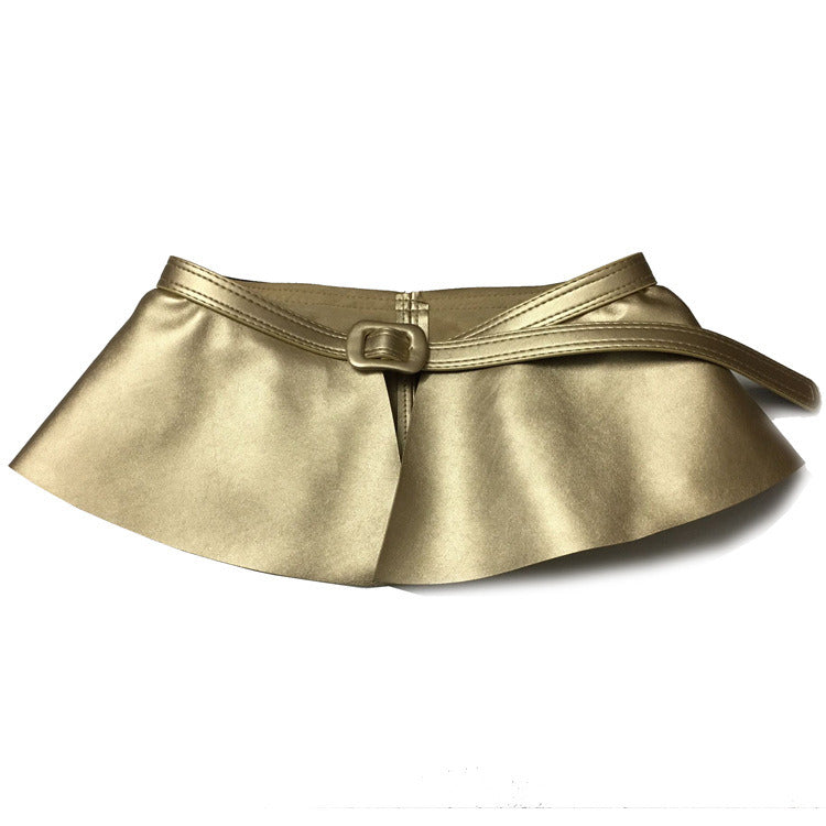 Wide Gold Belt Women Corset Metal Decorated Belts Pu Leather Ruffle Skirt Peplum Waistband Cummerbunds Female Dress Strap Girdle