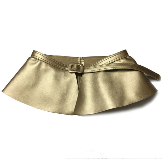 Wide Gold Belt Women Corset Metal Decorated Belts Pu Leather Ruffle Skirt Peplum Waistband Cummerbunds Female Dress Strap Girdle