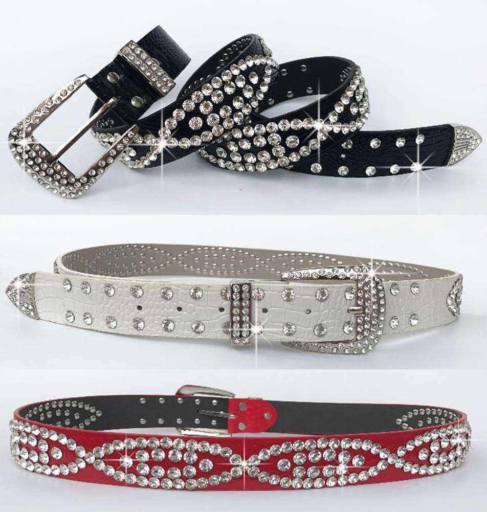 Women Rhinestone Belt Western Cowgirl Bling Studded Belt for Jeans Dress #43