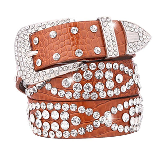 Women Rhinestone Belt Western Cowgirl Bling Studded Belt for Jeans Dress #46