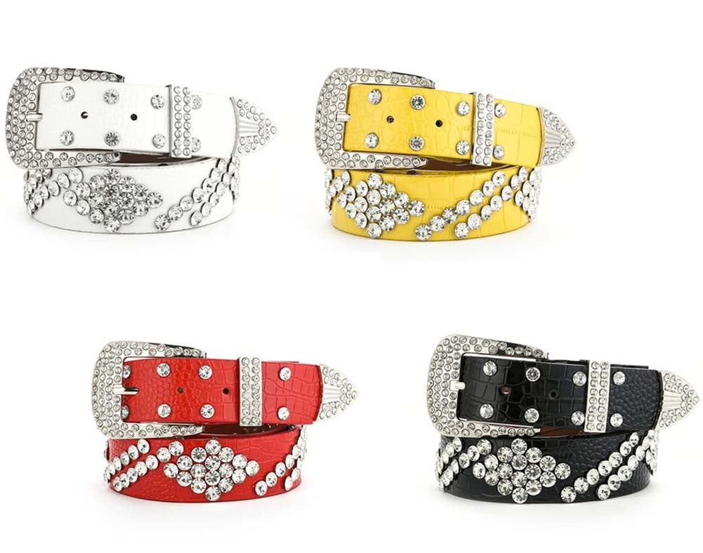 Women Rhinestone Belt Western Cowgirl Bling Studded Belt for Jeans Dress #32