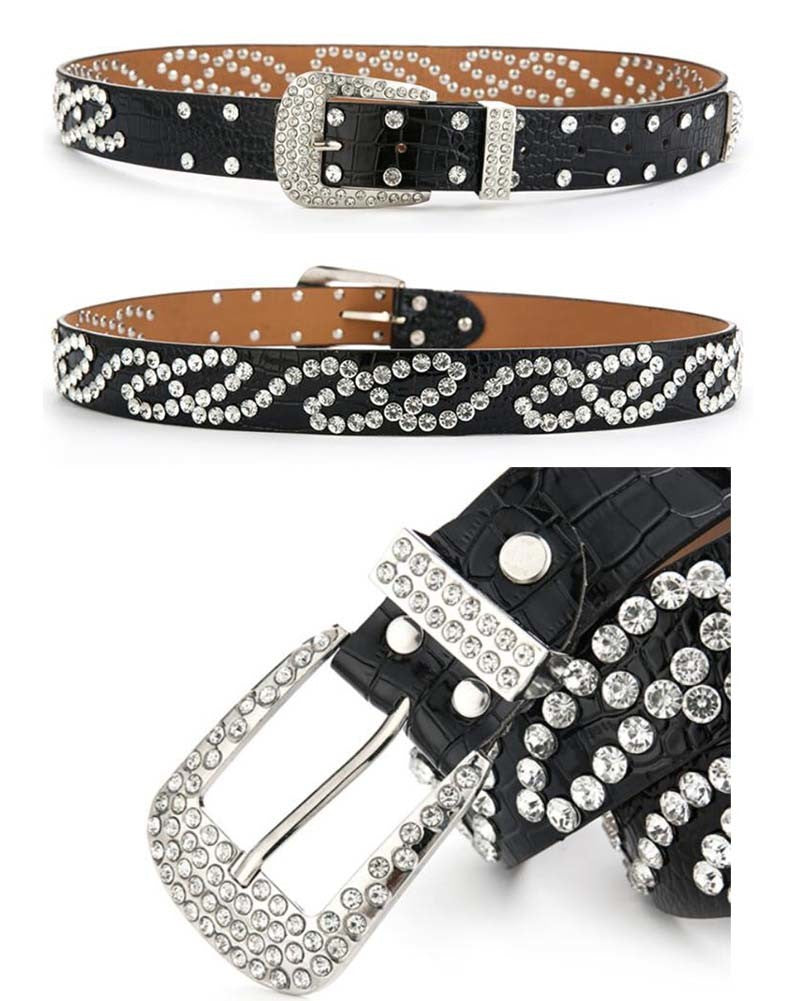 Women Rhinestone Belt Western Cowgirl Bling Studded Belt for Jeans Dress #08