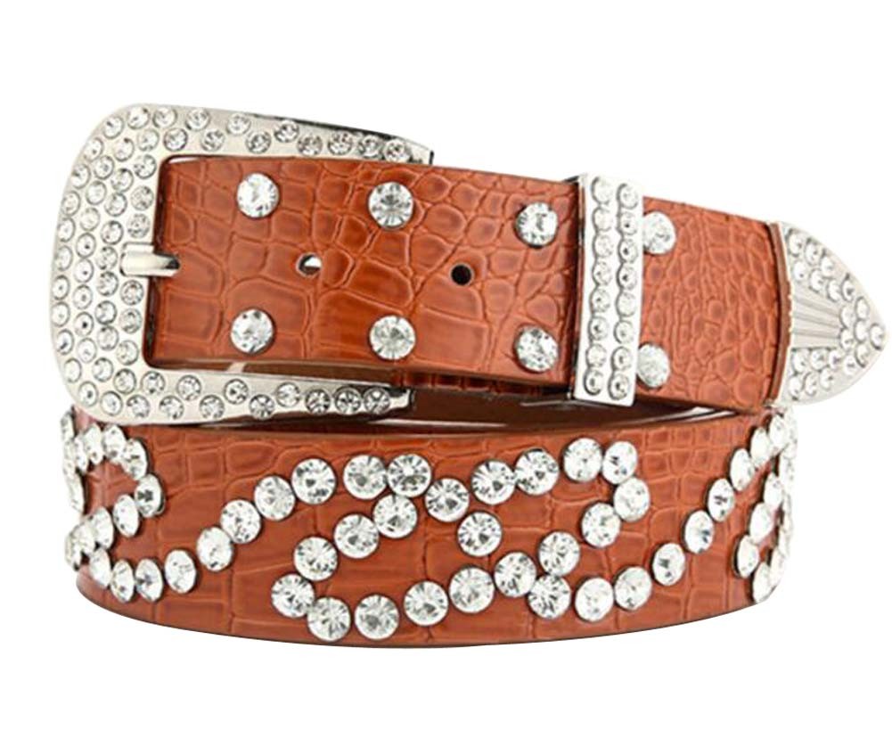 Women Rhinestone Belt Western Cowgirl Bling Studded Belt for Jeans Dress #12