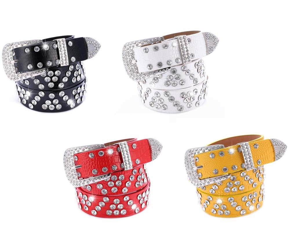 Women Rhinestone Belt Western Cowgirl Bling Studded Belt for Jeans Dress #22